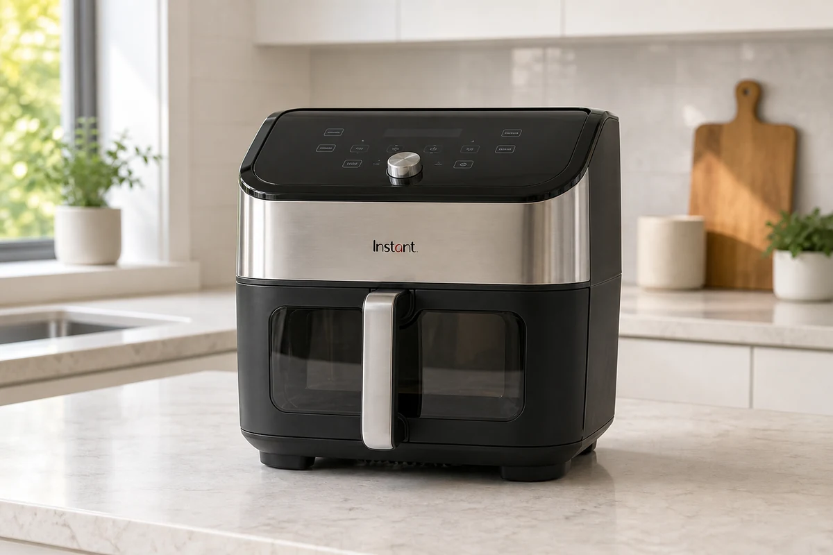 Instant Vortex Plus 6QT ClearCook air fryer on a bright kitchen counter