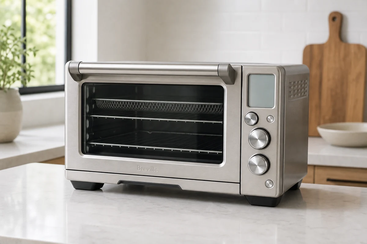 Breville Smart Oven Air Fryer Pro countertop oven on a bright kitchen counter