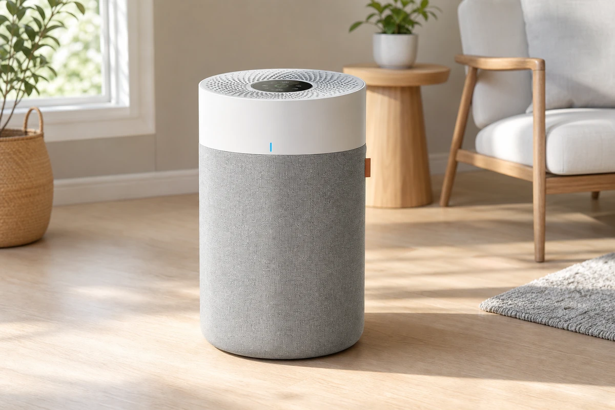 Blueair Blue Pure 211i Max, a large fabric-wrapped purifier built for big rooms, in a bright open living area