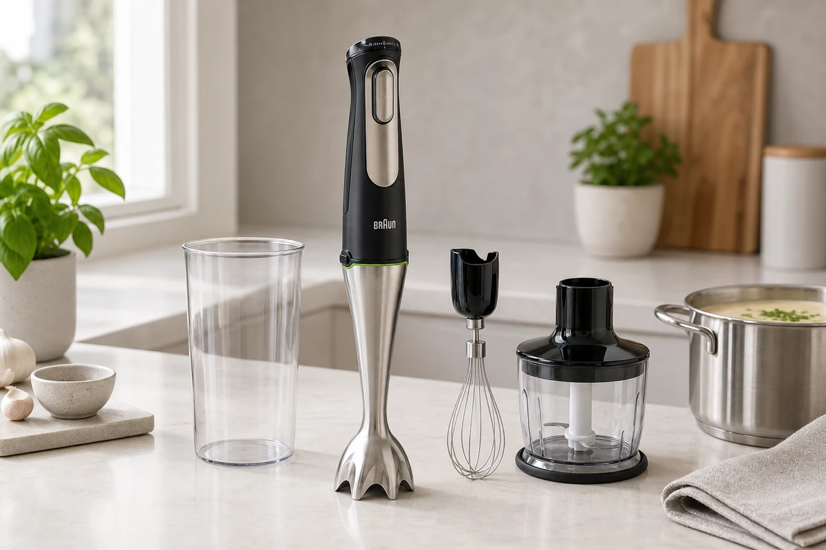 Braun MultiQuick 7 MQ7035X immersion blender in a bright kitchen interior