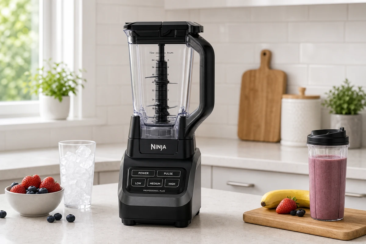 Ninja Professional Plus BN701 blender in a bright kitchen interior
