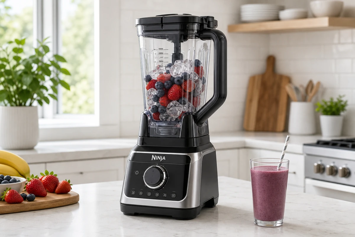 Ninja Detect Power Blender Pro blender in a bright kitchen interior