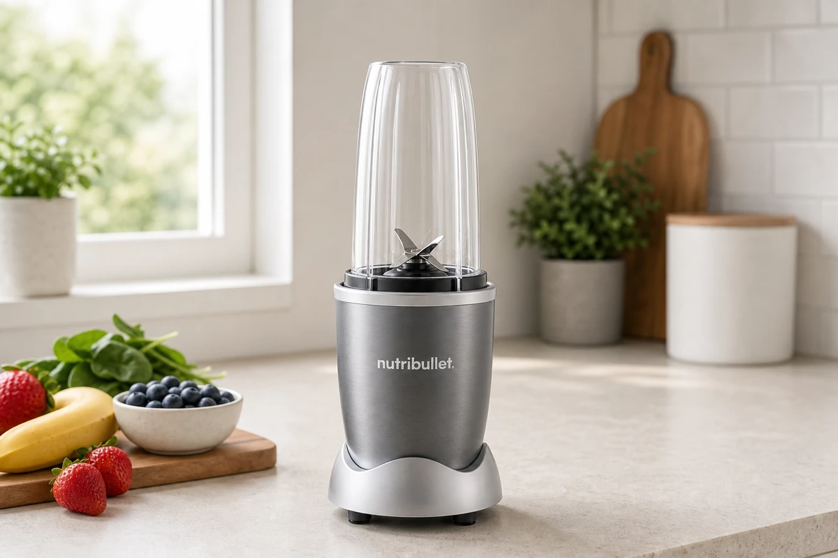 Nutribullet Pro 900 personal blender in a bright kitchen interior