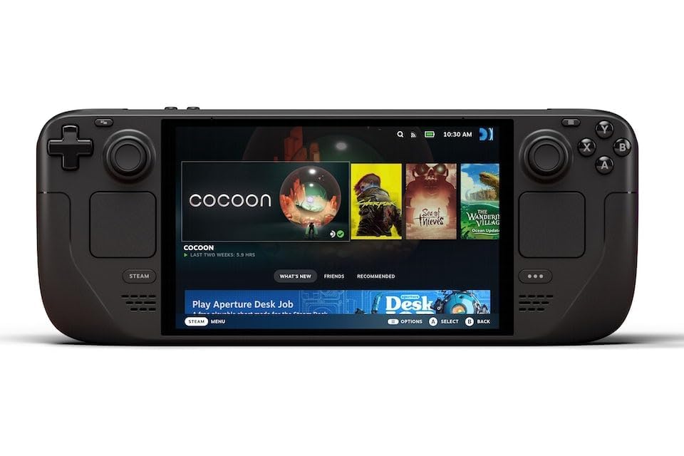 Valve Steam Deck OLED handheld gaming PC showing the SteamOS interface