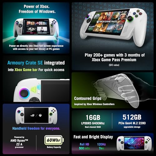 ASUS ROG Xbox Ally white handheld gaming PC with Xbox-style grips