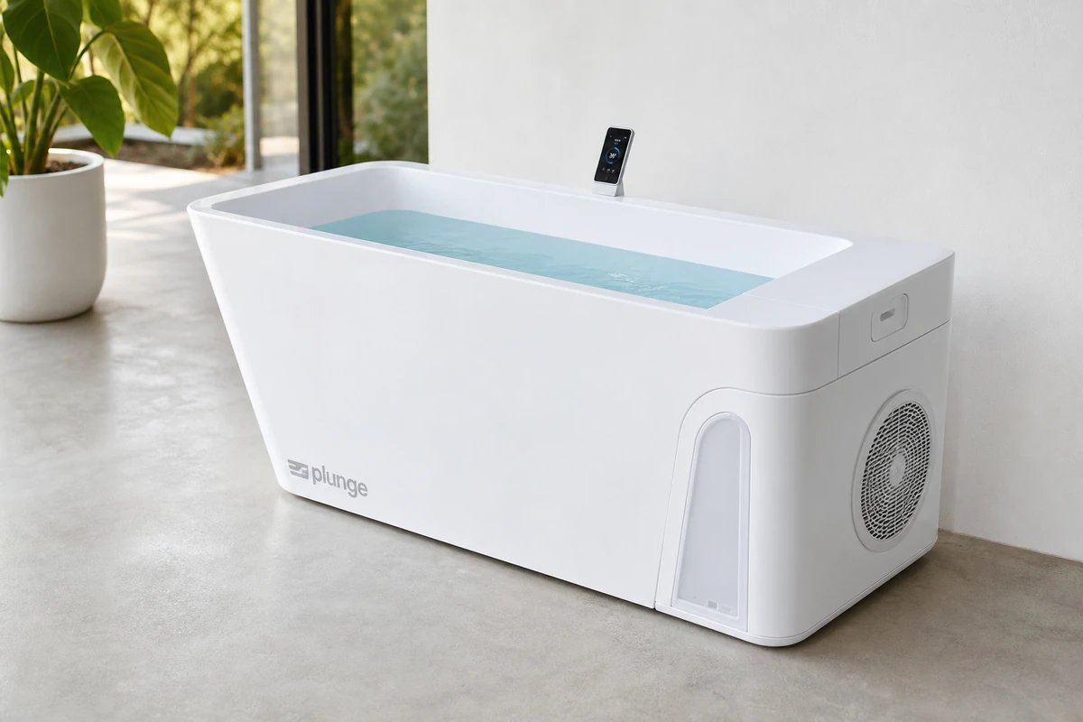 Plunge All-In cold plunge tub in a bright wellness space