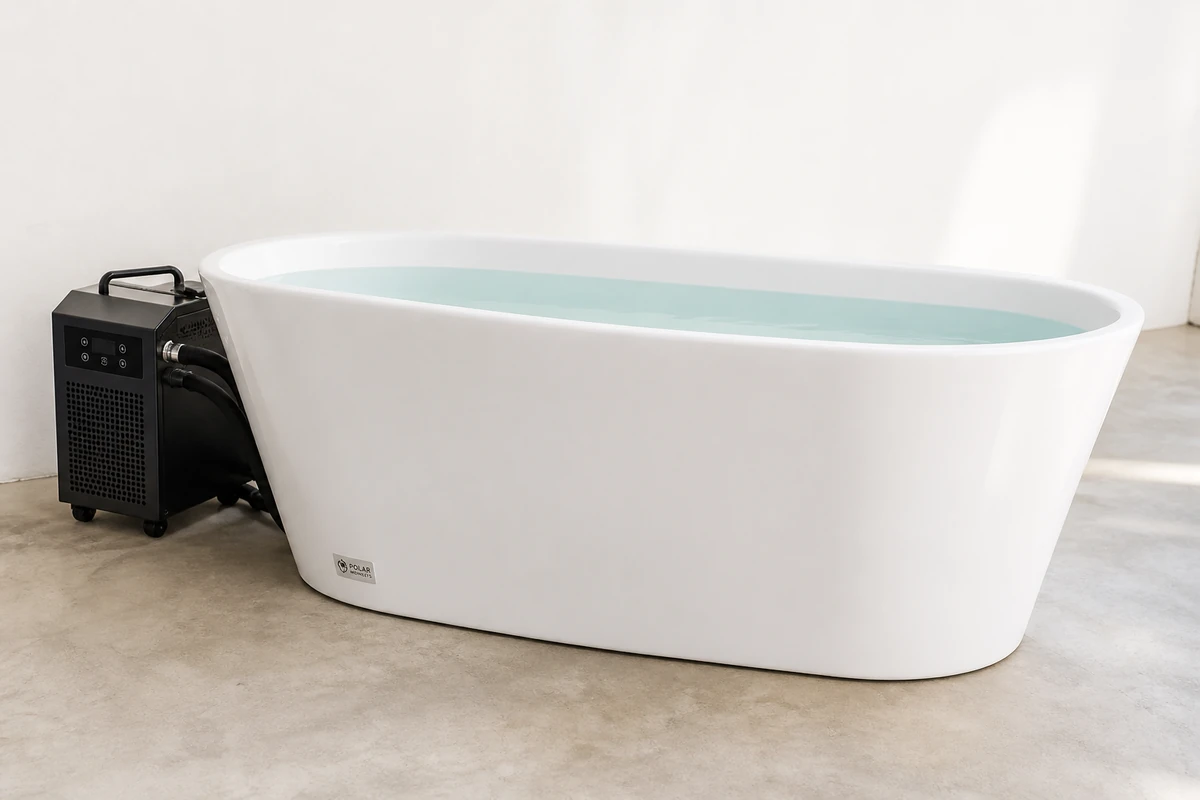 Polar Monkeys Brainpod 2.0 cold plunge tub in a bright wellness space