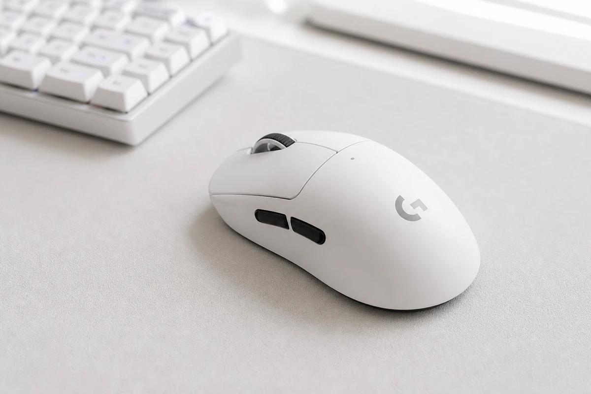 Logitech G Pro X Superlight 2 wireless gaming mouse in a bright desk setup