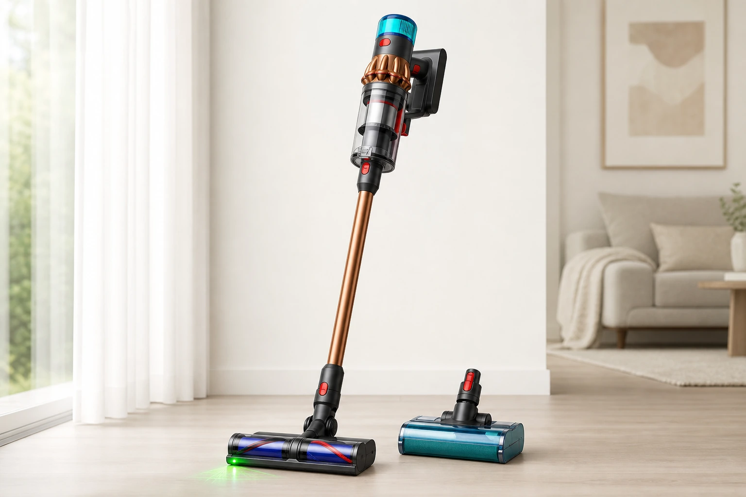 Dyson V16 Piston Animal Submarine cordless vacuum with wet head in a bright home interior