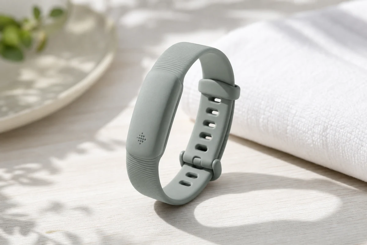 Fitbit Air screen-free fitness tracker in a bright wellness setup