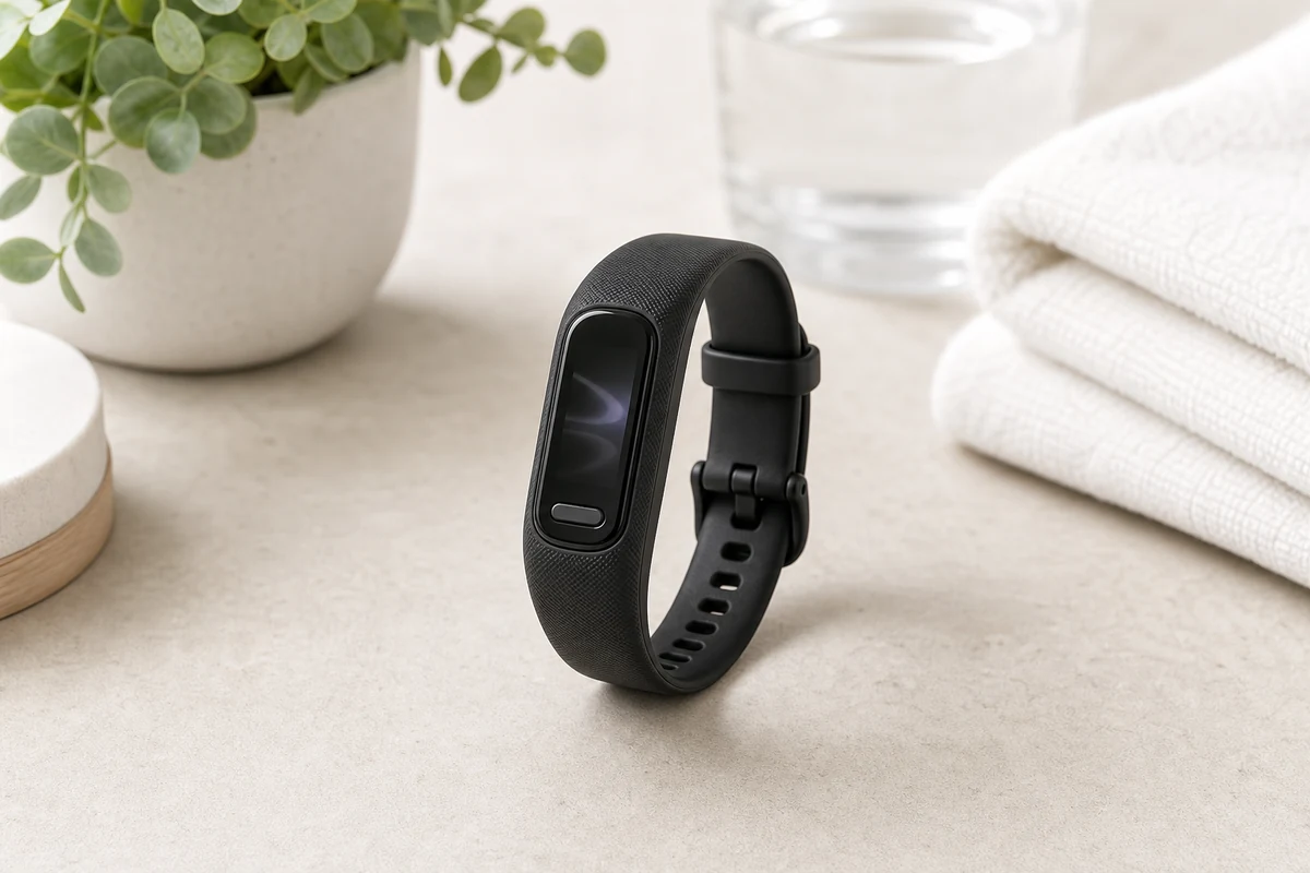 Garmin Vivosmart 5 fitness tracker with non-readable abstract screen