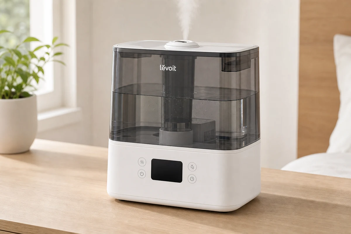Levoit Classic 300S smart ultrasonic humidifier in a bright bedroom setting