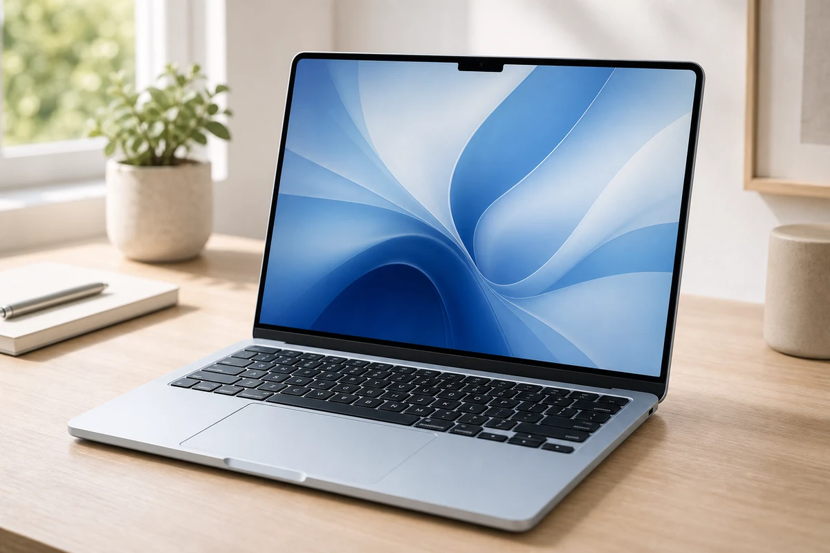 Apple MacBook Air 13-inch M5 laptop in a bright workspace