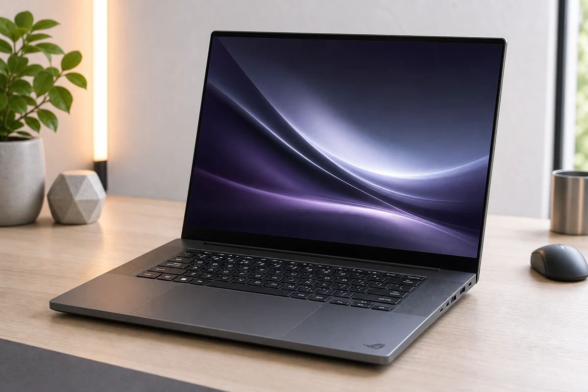 ASUS ROG Zephyrus G16 2026 laptop in a bright creator workspace