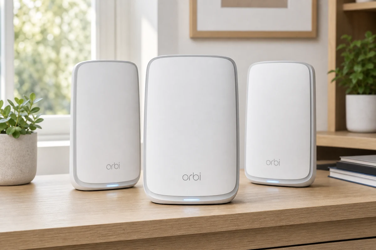 Netgear Orbi 770 Series mesh Wi-Fi system in a bright home interior
