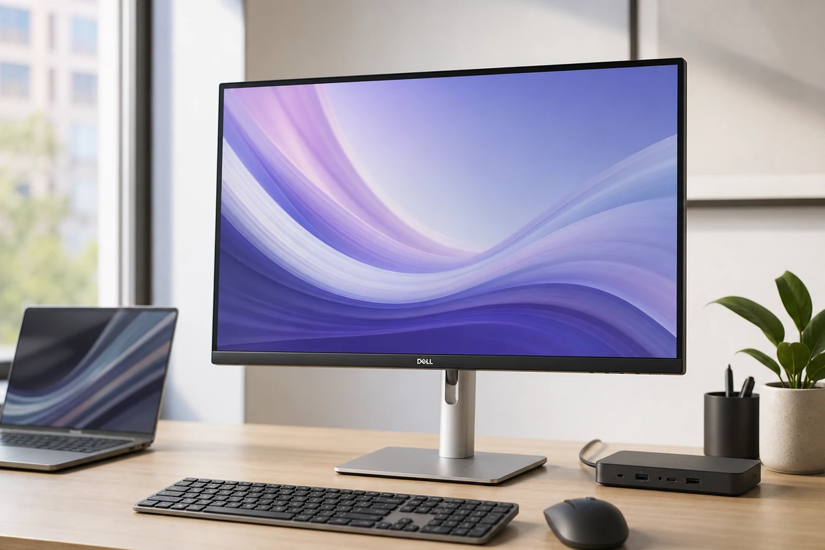 Dell U2723QE UltraSharp 27-inch 4K monitor on a bright desk
