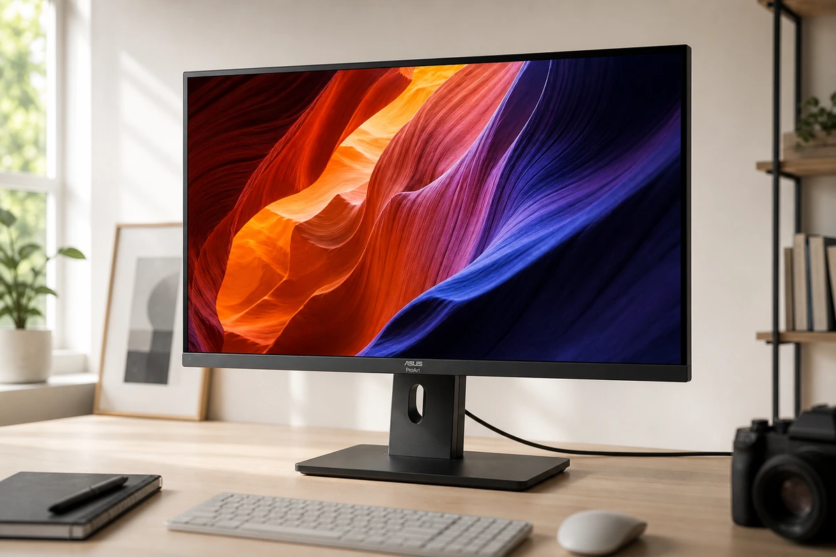 ASUS ProArt PA27JCV 27-inch 5K monitor on a bright desk