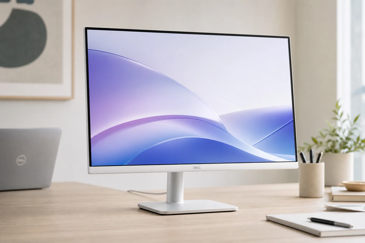 Dell S2725QC 27-inch 4K 120Hz monitor on a bright desk