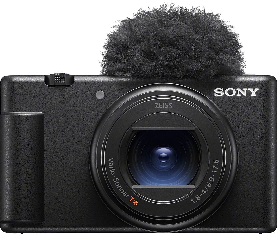 Sony ZV-1 II compact 1-inch vlog camera, front view with 18-50mm zoom lens in black