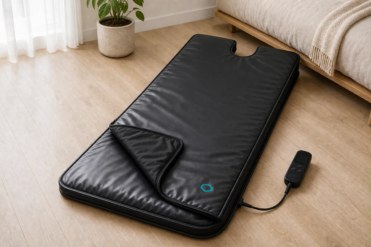 HigherDOSE infrared sauna blanket with controller