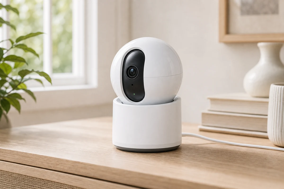 TP-Link Tapo C225 indoor security camera in a bright home interior