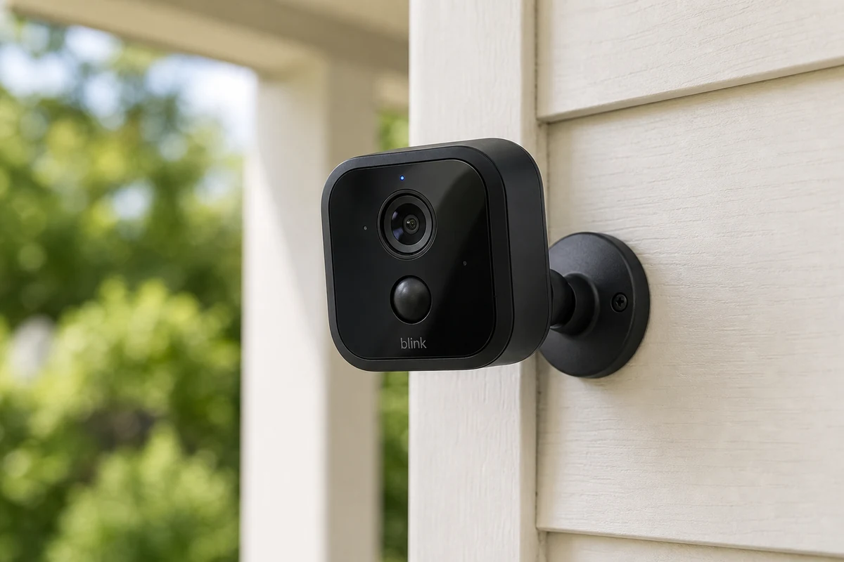 Blink Outdoor 4 security camera on a bright home exterior