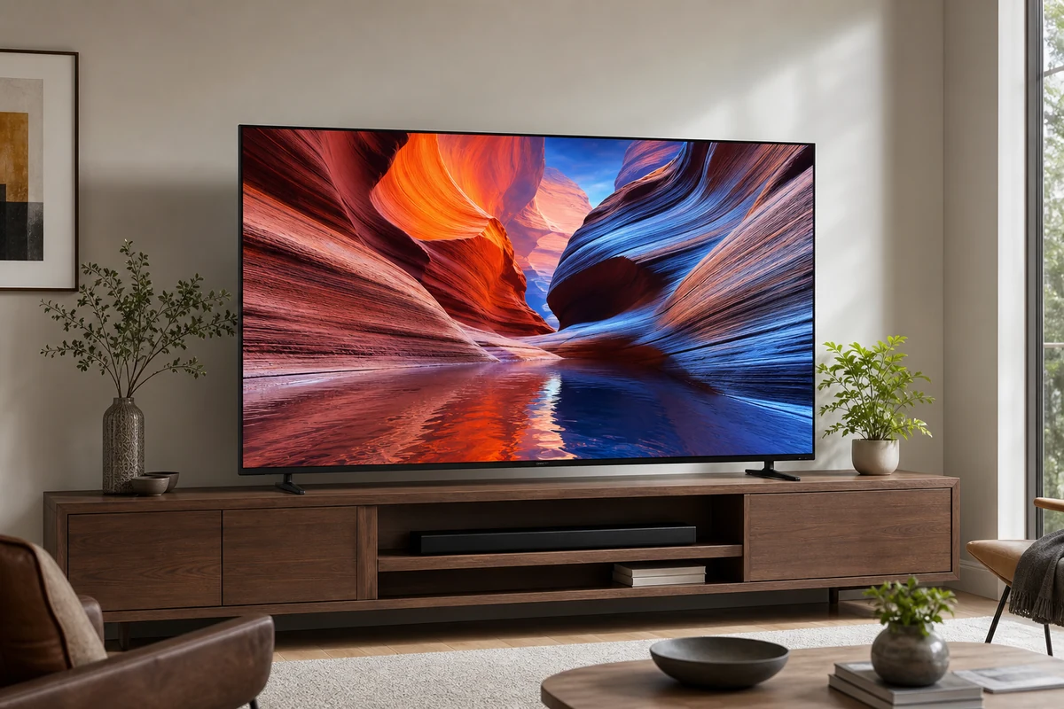 Sony Bravia 9 TV on slim edge feet in a bright living room