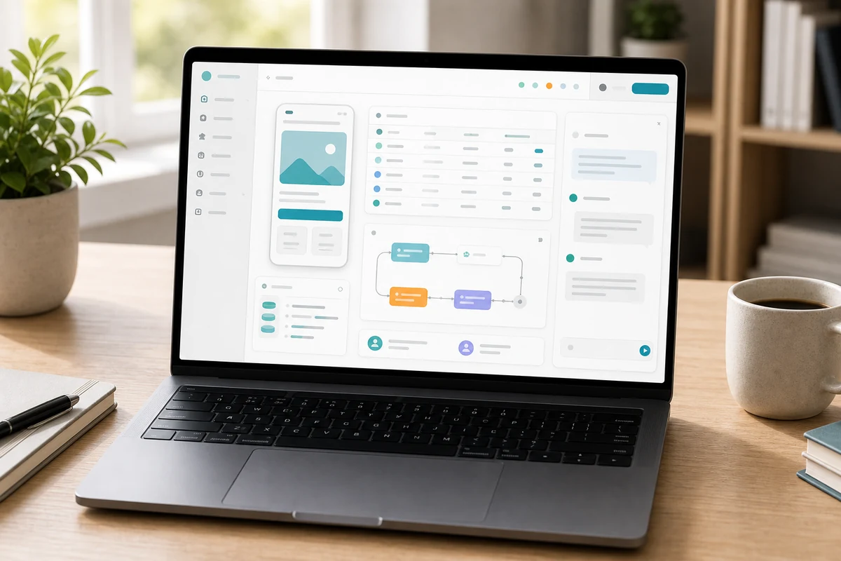 Base44 app builder workspace with non-readable abstract interface