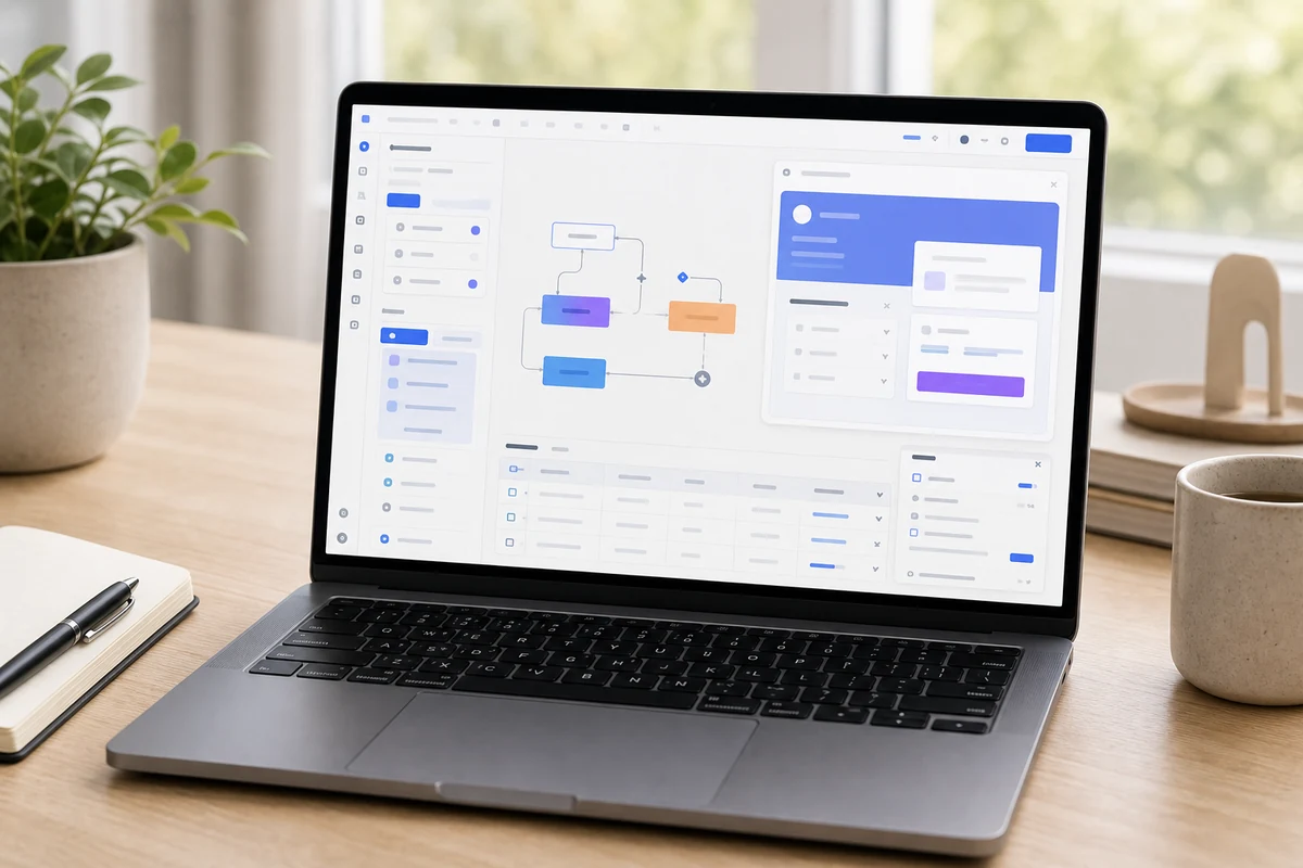 Bubble no-code app builder workspace with non-readable abstract interface
