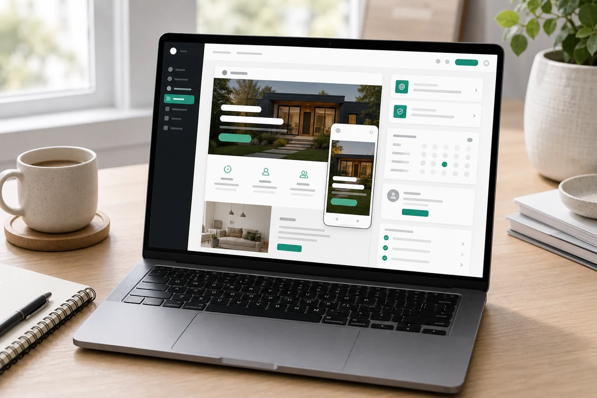 GoDaddy Website Builder workspace with non-readable abstract interface