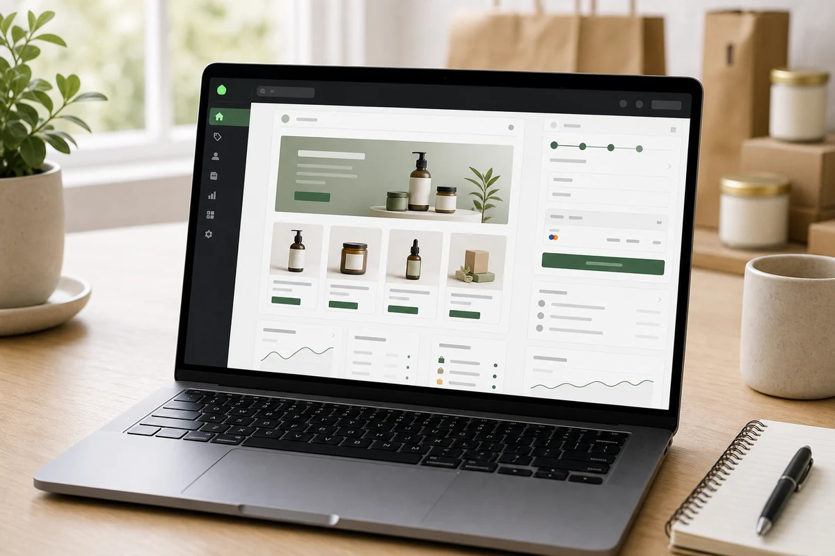 Shopify ecommerce builder workspace with non-readable abstract interface
