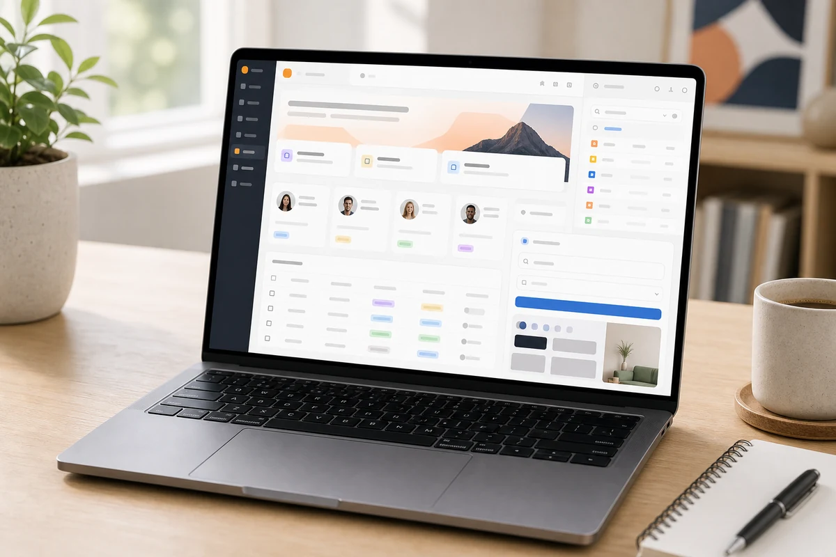 Softr portal builder workspace with non-readable abstract interface