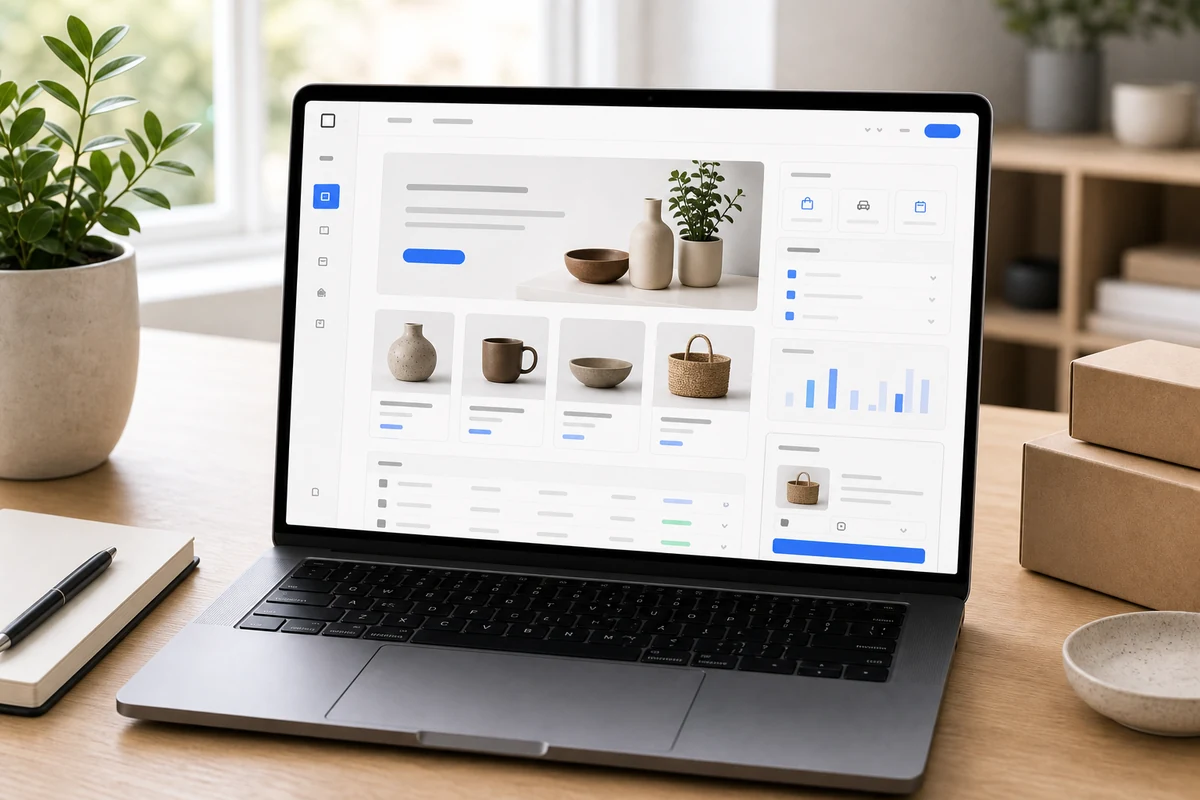Square Online ecommerce builder workspace with non-readable abstract interface