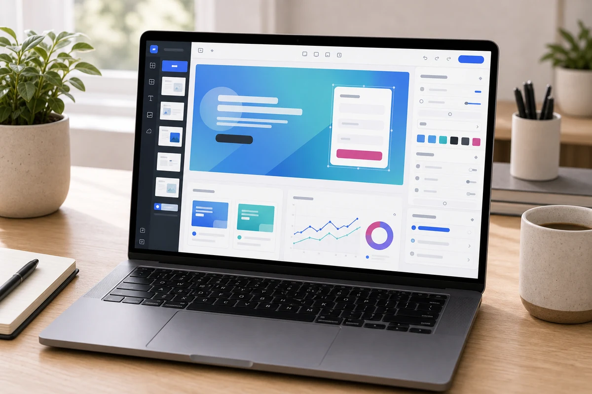 Unbounce landing page builder workspace with non-readable abstract interface