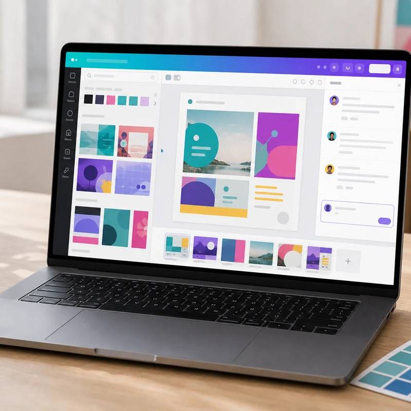 Canva Teams design workspace with non-readable abstract interface
