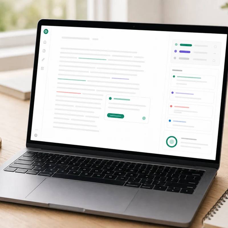 Grammarly Pro writing workspace with non-readable abstract interface