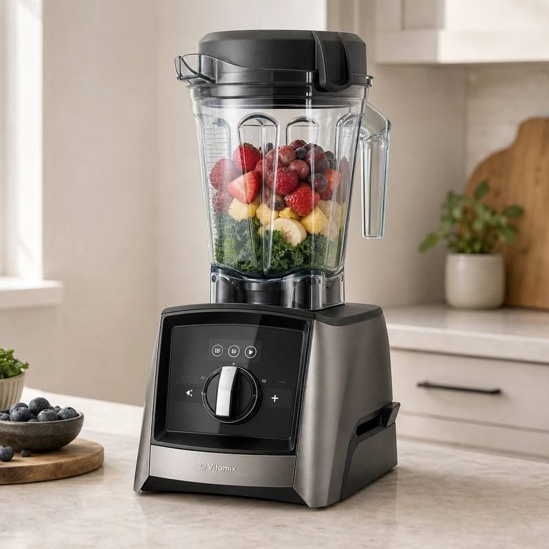 Vitamix A3500 blender in a bright kitchen interior