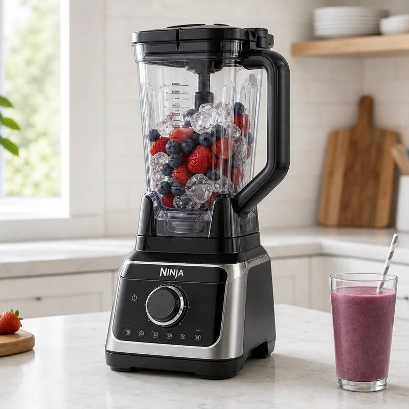 Ninja Detect Power Blender Pro blender in a bright kitchen interior