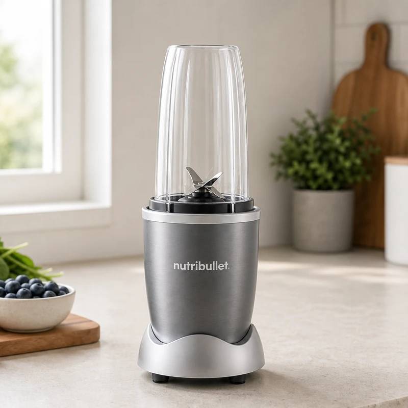 Nutribullet Pro 900 personal blender in a bright kitchen interior