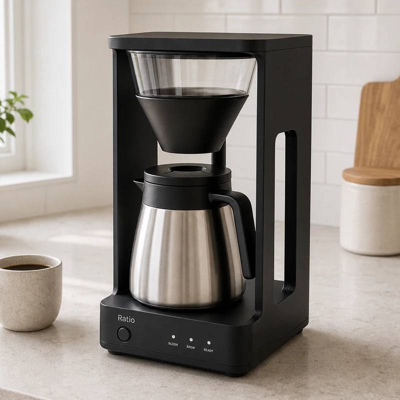 Ratio Six coffee maker in a bright kitchen interior