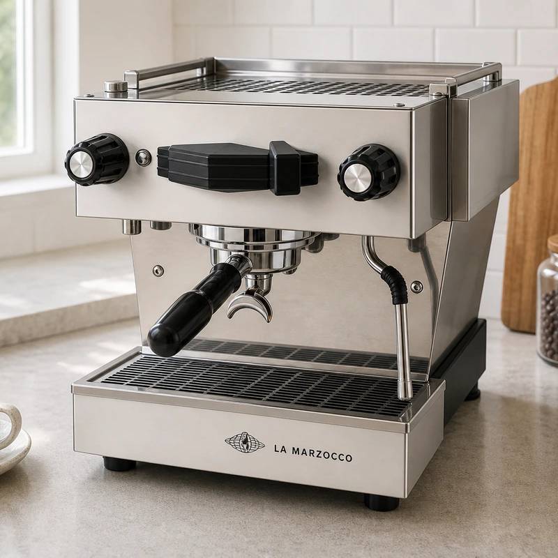La Marzocco Linea Mini espresso machine in a bright kitchen