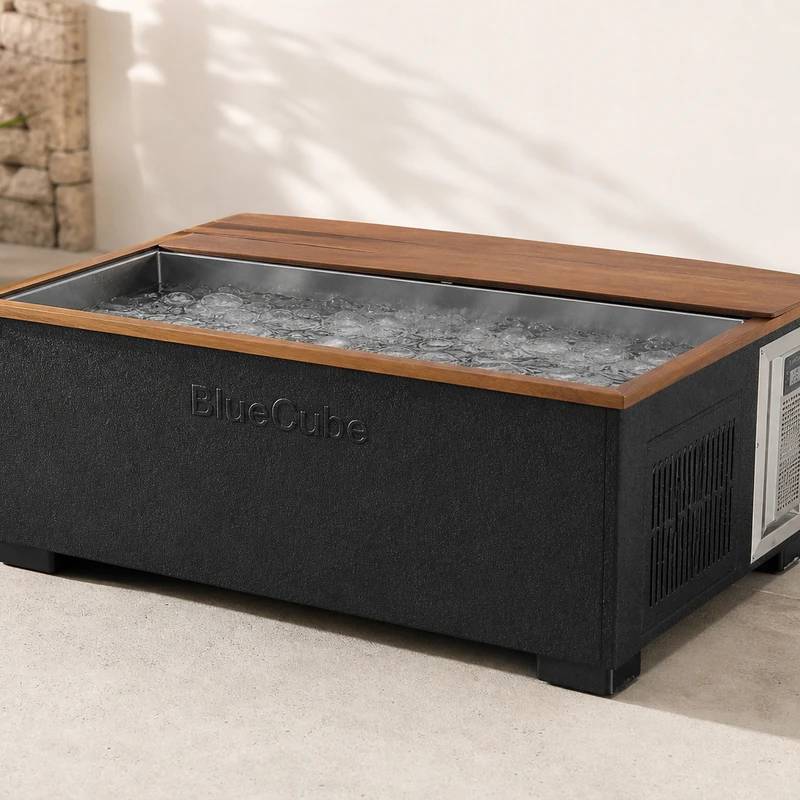 BlueCube CoreChill cold plunge tub in a bright wellness space