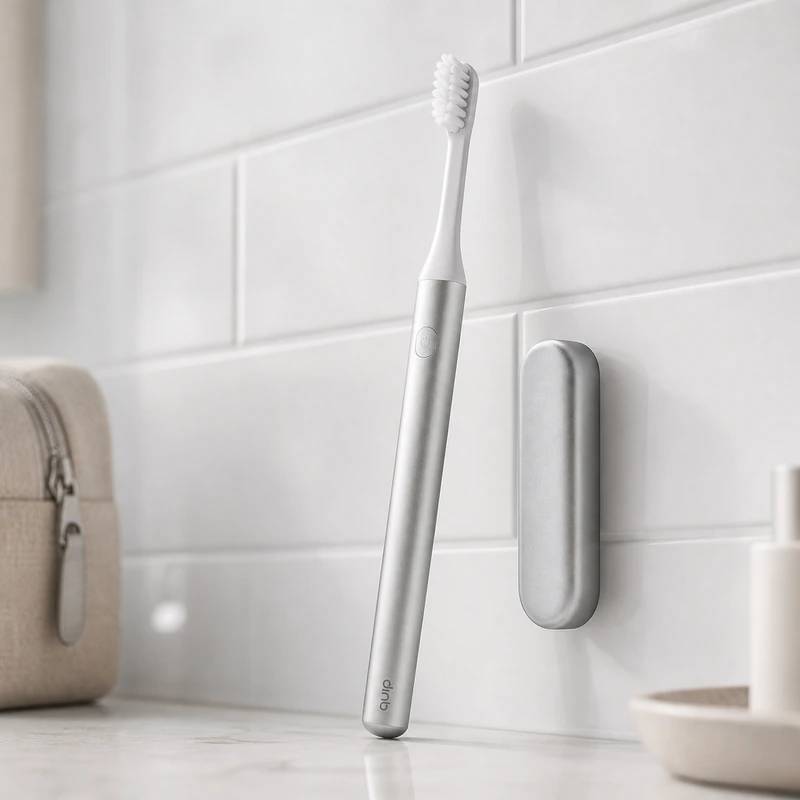 Quip Rechargeable Electric Toothbrush on a bright bathroom counter