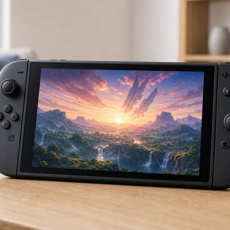 Nintendo Switch 2 handheld gaming console on a bright desk