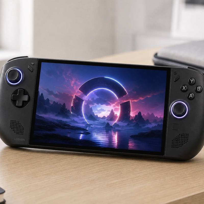 Lenovo Legion Go S SteamOS handheld gaming PC on a bright desk