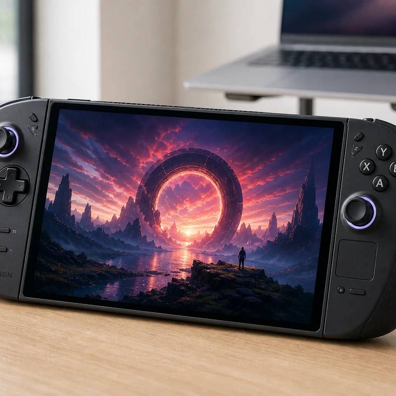 Lenovo Legion Go 2 handheld gaming PC on a bright desk