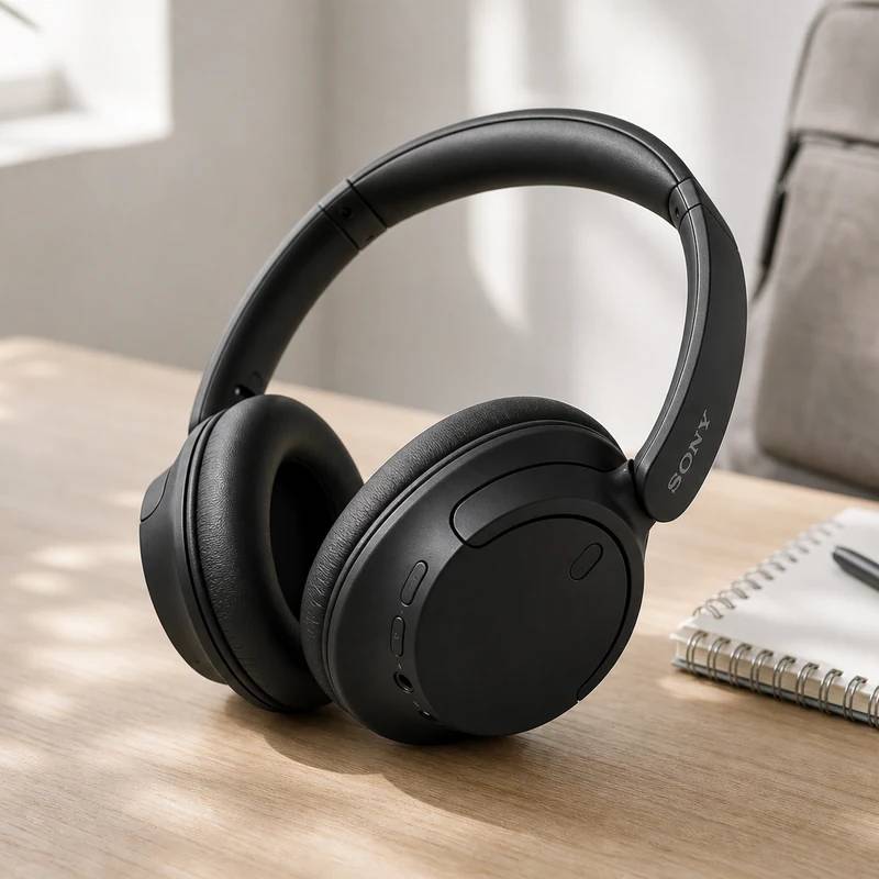 Sony WH-CH720N wireless noise-canceling headphones on a bright desk