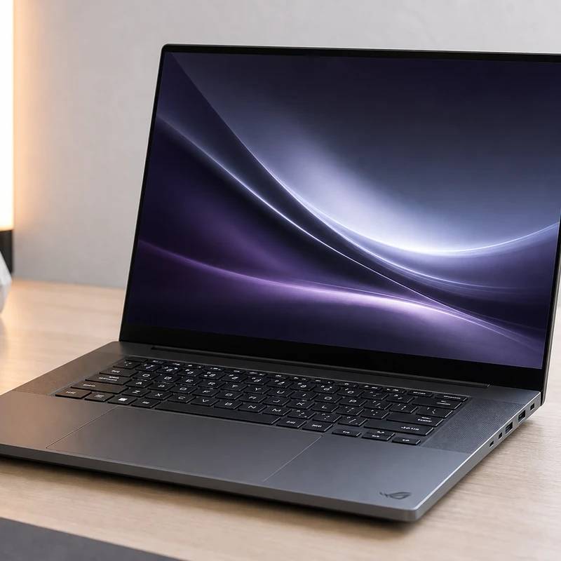 ASUS ROG Zephyrus G16 2026 laptop in a bright creator workspace