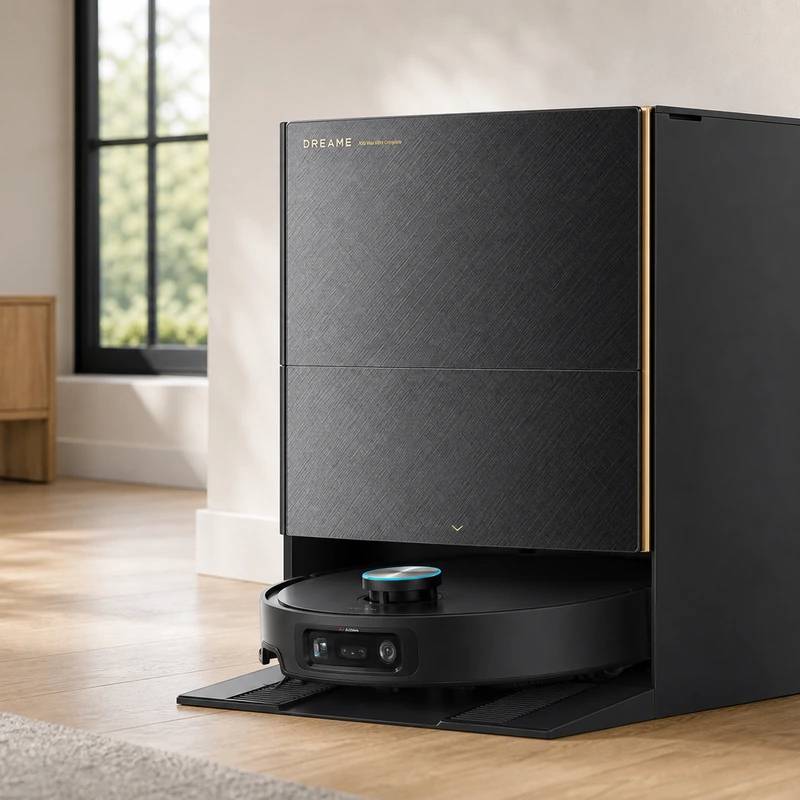 Dreame X60 Max Ultra Complete robot vacuum and dock in a bright home interior