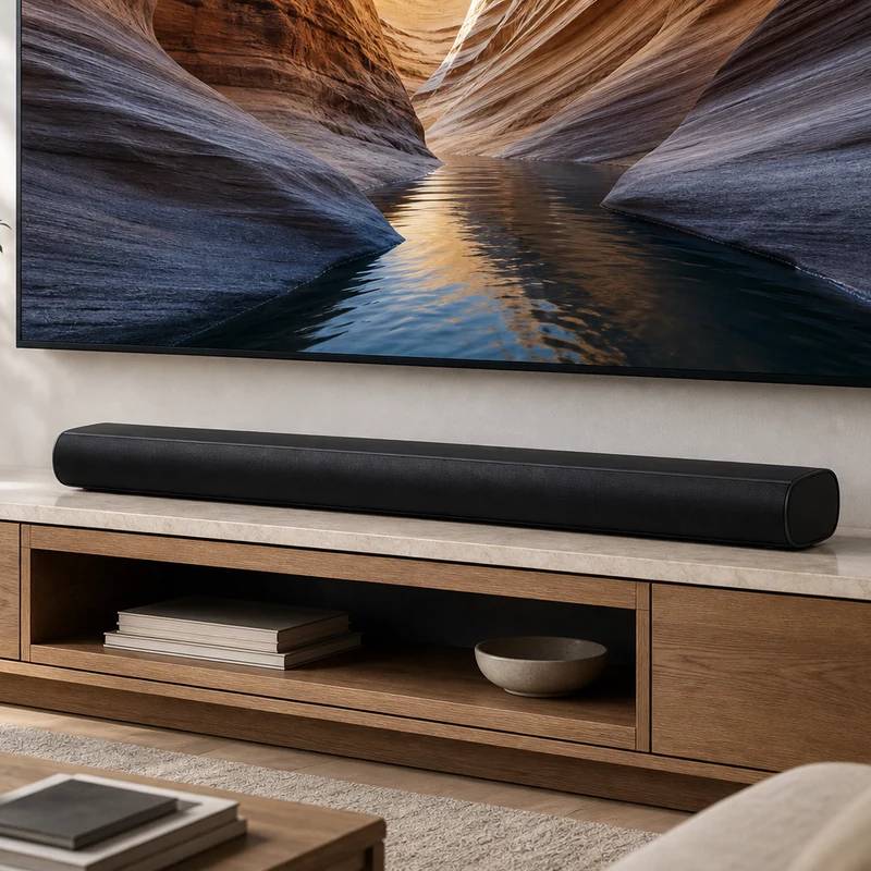 Sonos Arc Ultra soundbar under a TV in a bright living room